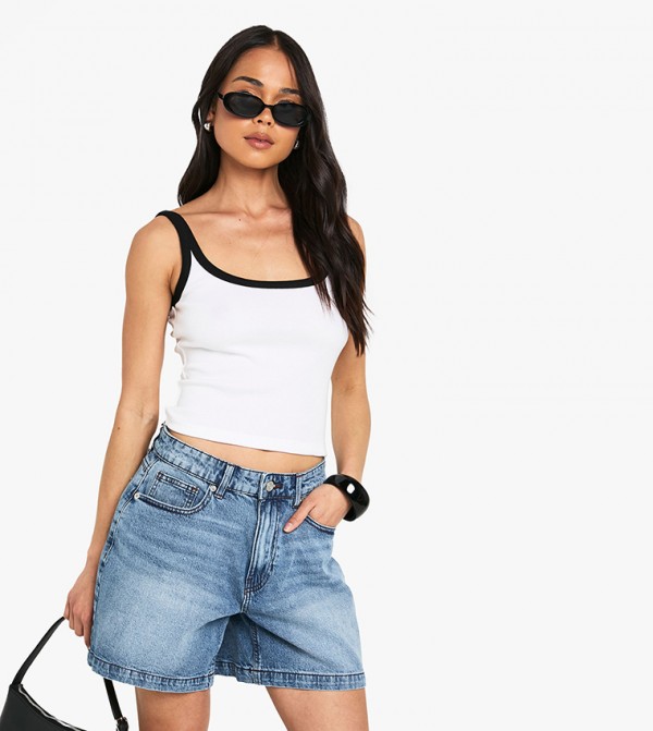 Rib Contrast Binding Strappy Vest Top