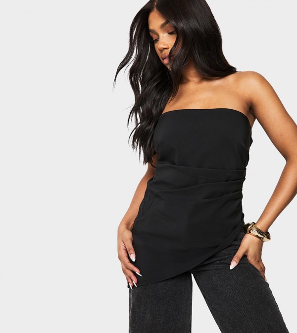Asymmetric Hem Bandeau Top with Ruched Side