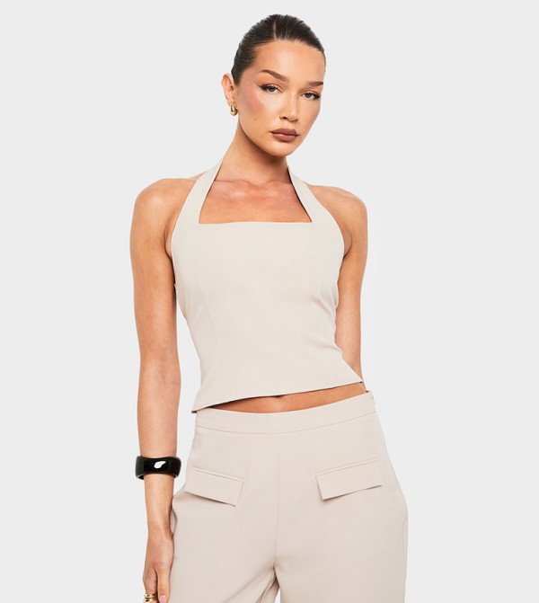 Solid Halterneck Crop Top
