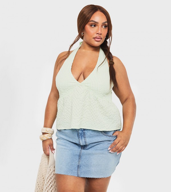 Curve Gingham Halterneck Smock Top