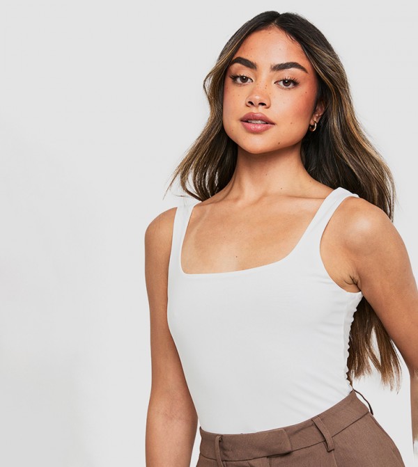 Solid Slinky Double Layer Bodysuit Top