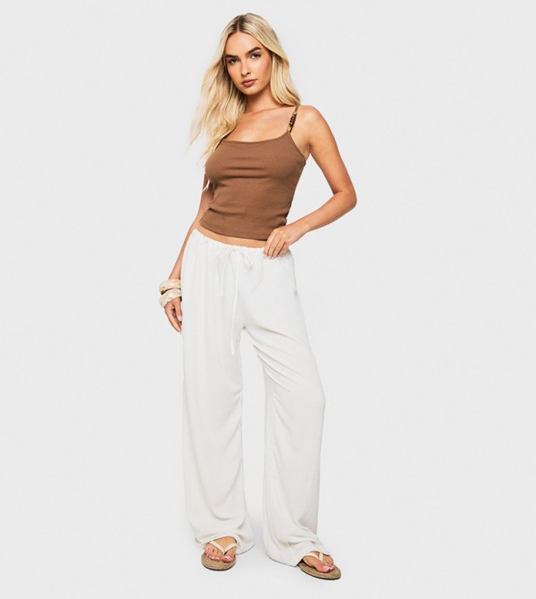 Linen Look Pocket Detail Wide Leg Trousers