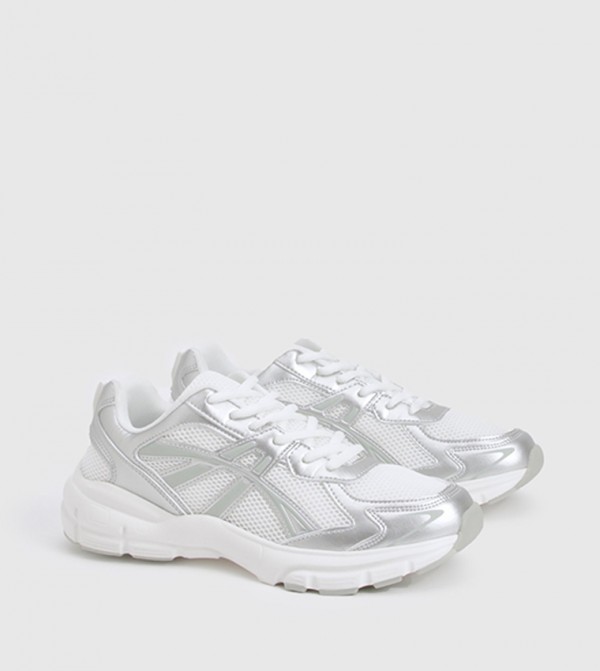 Contrast Metallic Striped Chunky Low-Top Sneakers