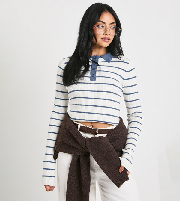 تيشيرت بولو مخطط كم طويل 