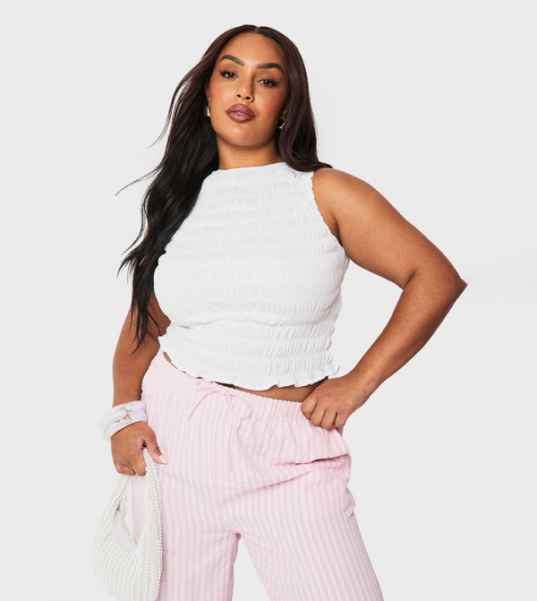 Curve Shirred Frill Hem Crop Top