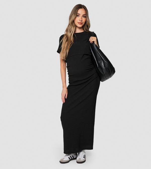 Maternity Textured Double Layer Nursing Dress