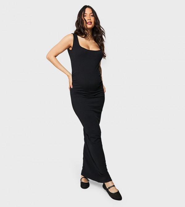 Maternity Rib Scoop Neck Maxi Dress