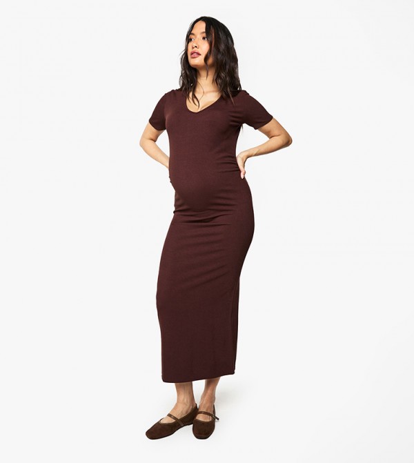 Maternity Rib Wrap Midaxi Dress