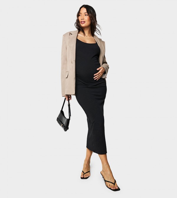 Ribbed Scoop Neck Maternity Midaxi Dress