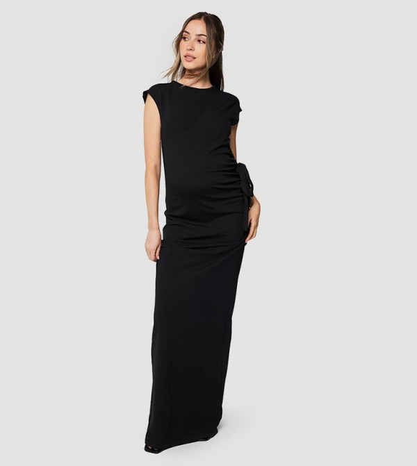 Maternity Ribbed Tie Detail Maxi Dress