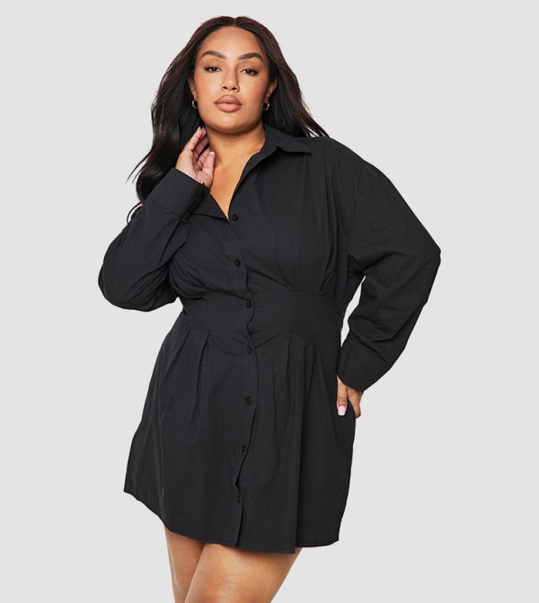Curve Poplin Cinched Shirt Dress