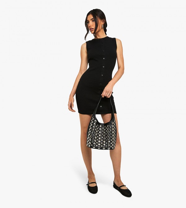 Rib Button Down Shift Dress
