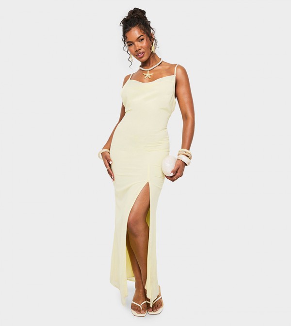 Mesh Cowl Maxi Dress