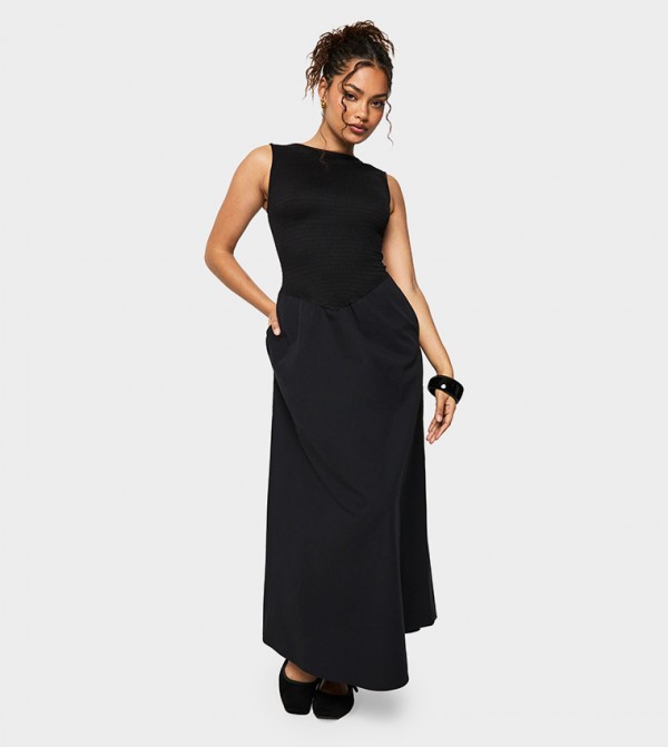 Shirred Bodice Skater Maxi Dress