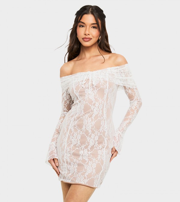 Bardot Long Sleeves Lace A-Line Mini Dress