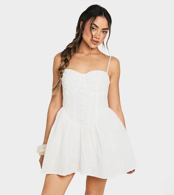 Broderie Structured Corset Detail Skater Mini Dress