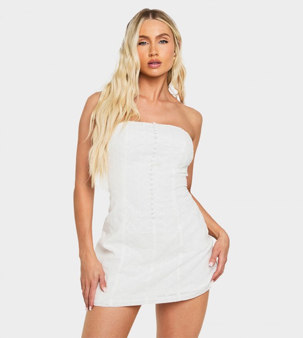 Broderie Button Detail Mini Dress