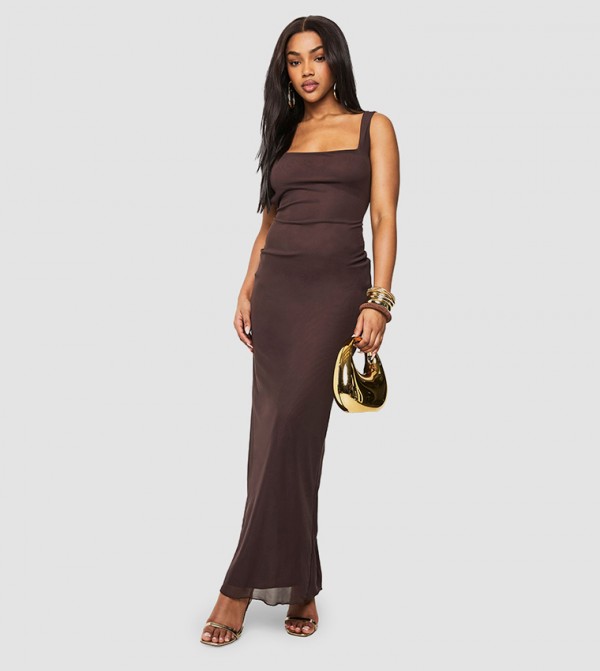 Scoop Back Mesh Maxi Dress