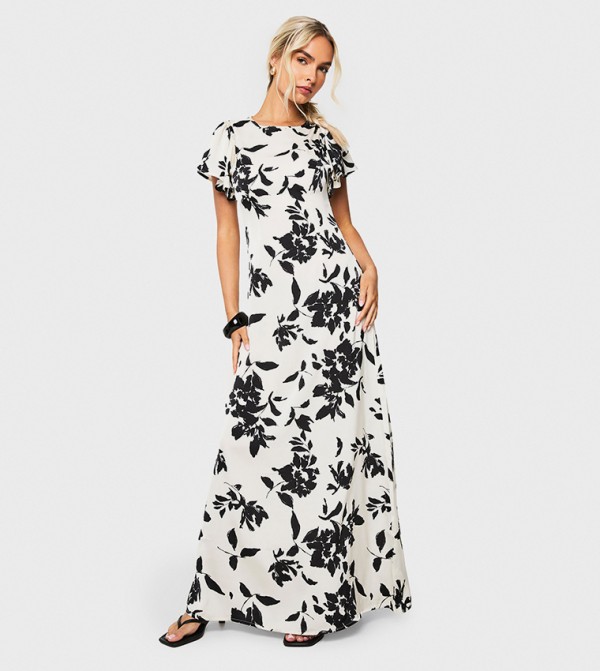 Floral Flared Sleeves Maxi Dress