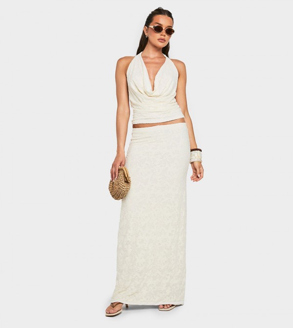 Floral Jaquard Column Maxi Skirt