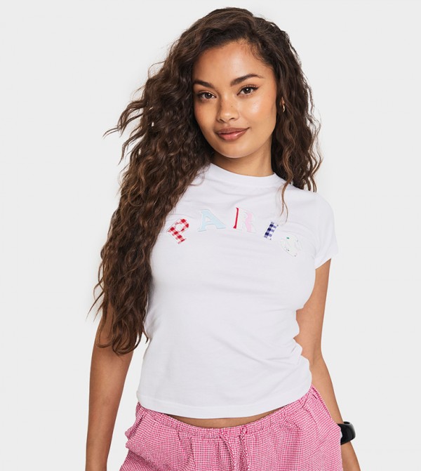 Paris Applique Crew Neck Crop T-Shirt