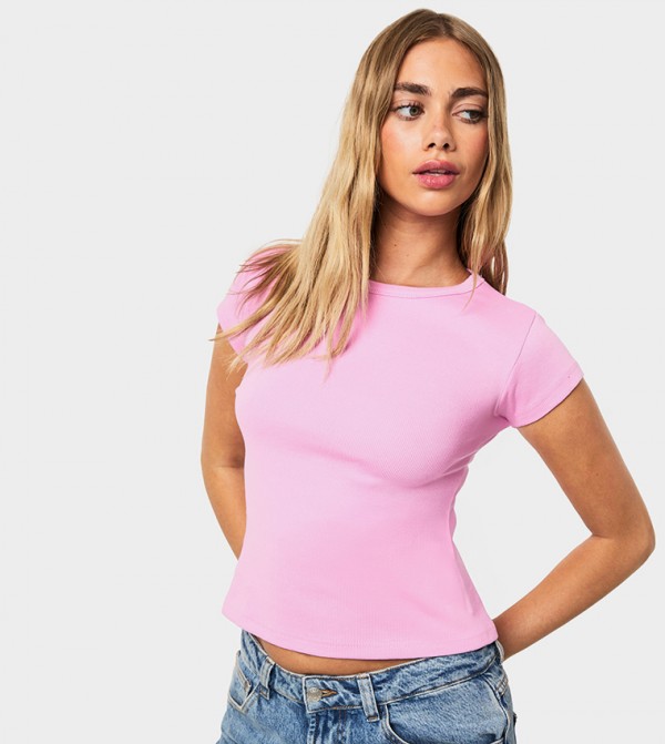 Ribbed Short Sleeves Fitted Top