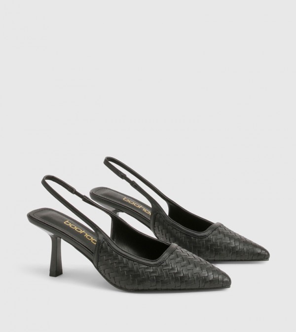 Textured Pointed Toe Slingback Pumps