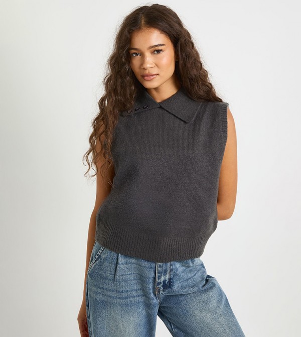 Collar Detail Soft Knit Knitted Top