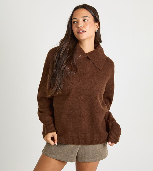 Soft Knit Oversized Polo Neck Sweater