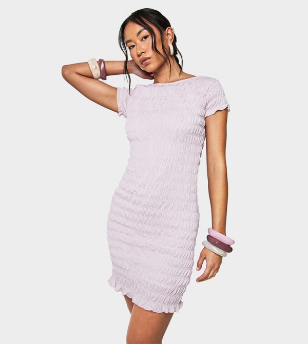 Shirred Cap Sleeves Mini Dress