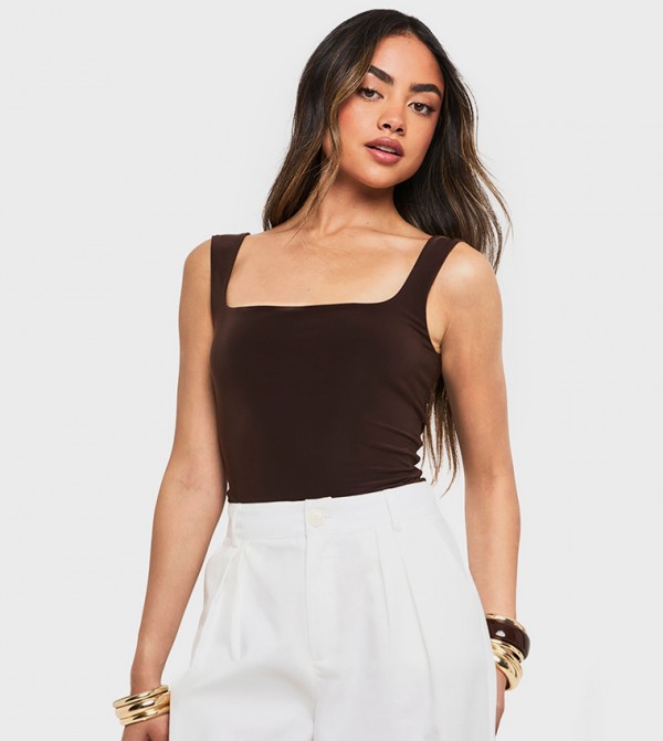 Double Layer Slinky Square Neck Crop Top