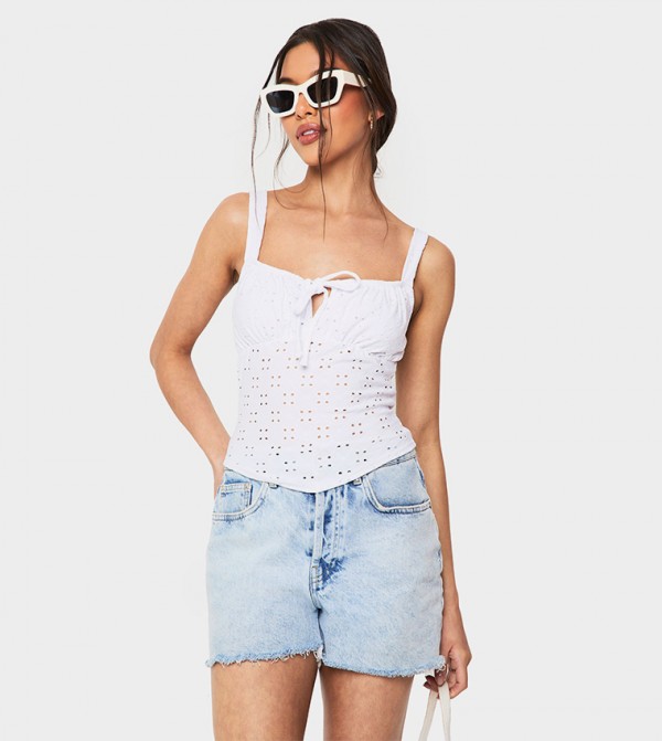 Broderie Strappy Milkmaid Crop Top