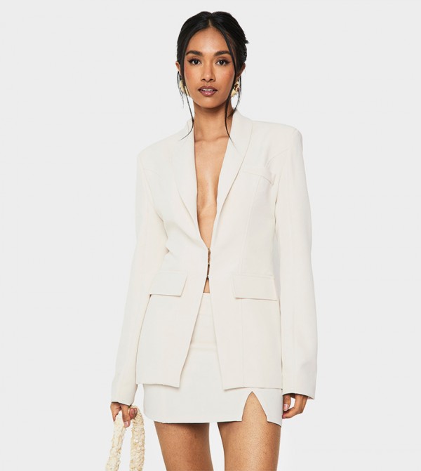 Seam Detail Plunge Front Fitted Blazer