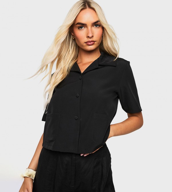 Woven Boxy Cropped Shirt