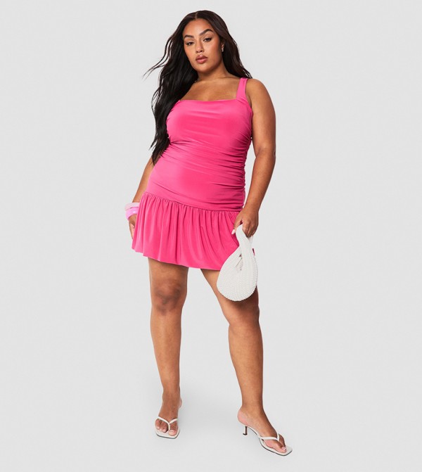 Curve Double Layer Drop Hem Mini Dress