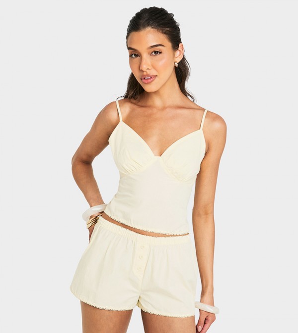 Lace Trim Button Detail Shorts