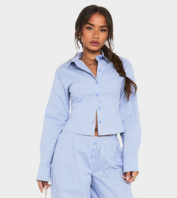 Striped Long Sleeves Crop Shirt