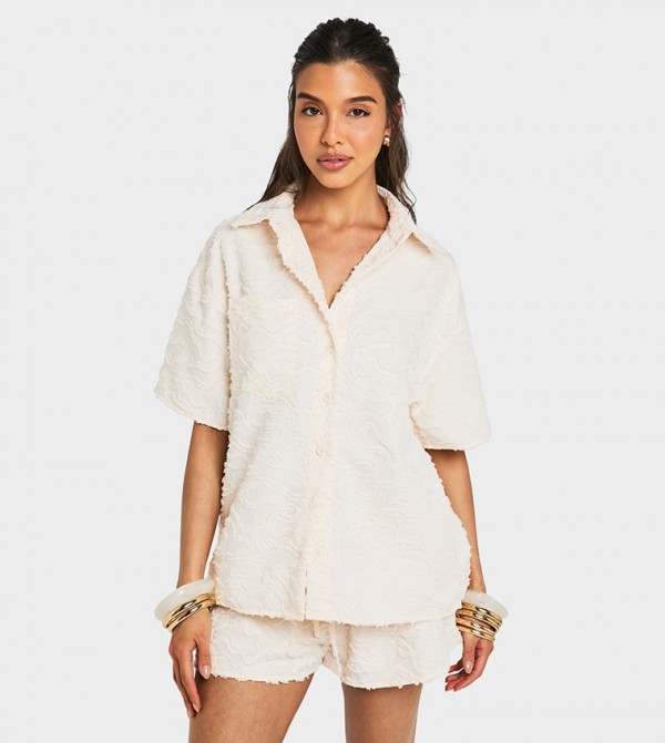 Textured Short Sleeves Oversized Shirt