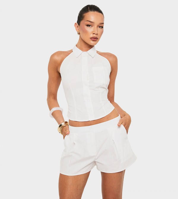 Solid Tailored Shorts with Side Pockets