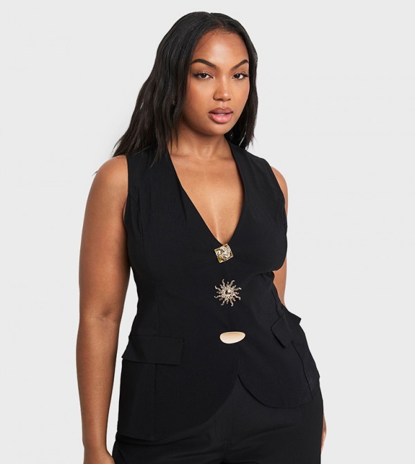 Curve Bengaline Sun Button Detail Waistcoat