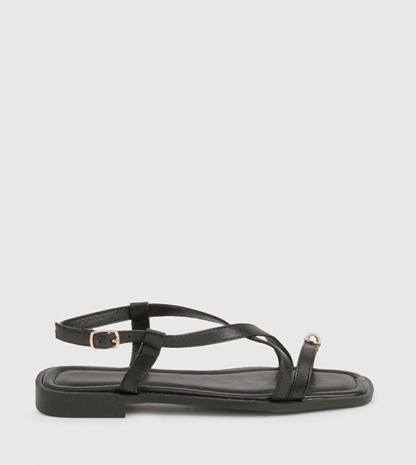 Gold Hardware Strappy Cross Over Flat Sandals