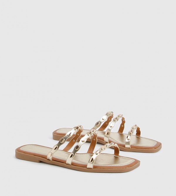Metallic Studded Detail Flat Sandals