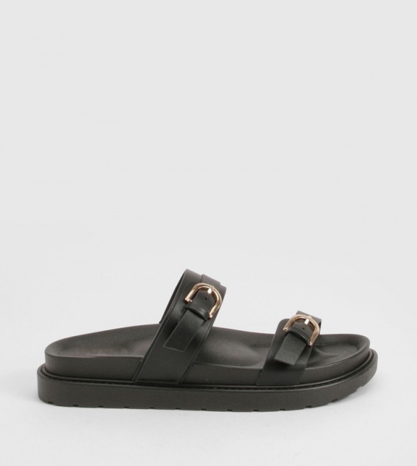 Double Buckle Detail Footbed Sandals