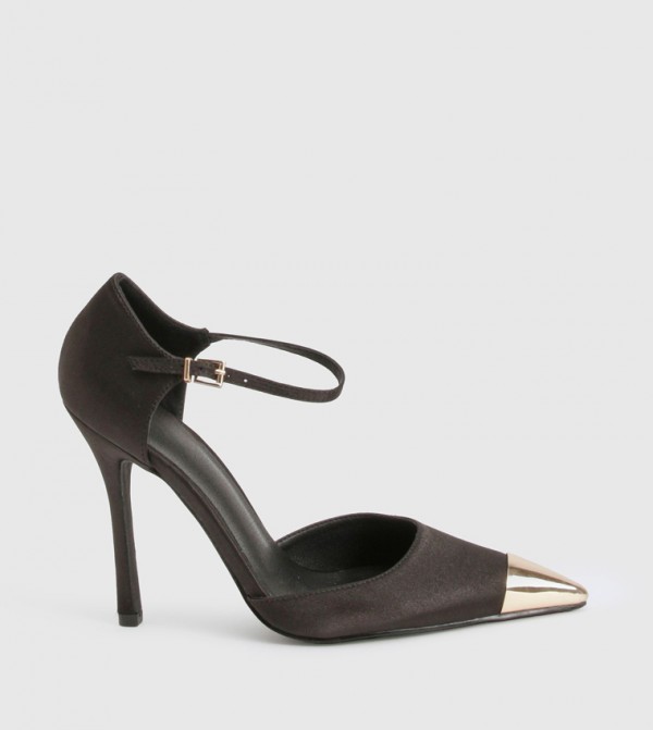 Satin Gold Toe Cap Pointed Toe Pumps