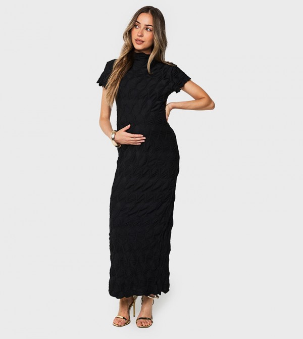 Textured Jacquard Maternity Midaxi Bodycon Maxi Dress