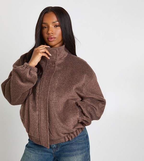 Textured Wool Look Bomber Jacket