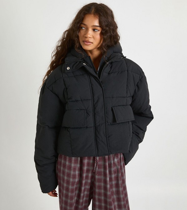 Textured Hooded Puffer Jacket