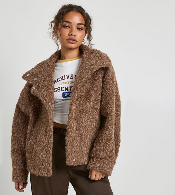 Textured Wool Look Long Sleeves Jacket