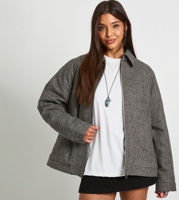Wool Blend Zip Front Jacket