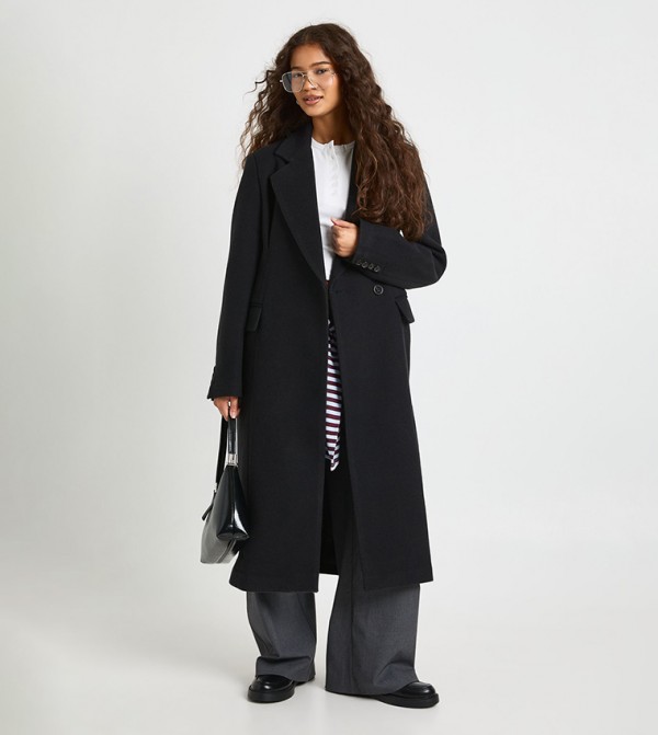 Cinched Waist Wool Look Midi Coat